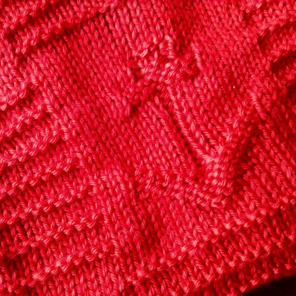 Hand Knit Baby Blanket in Red - Anchors and Stripes Pattern - Picture 4 of 9